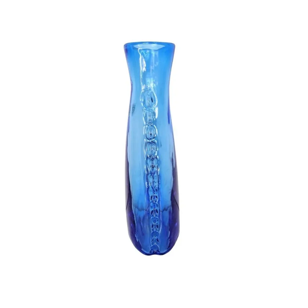 Vintage Blenko Aqua Blue Mouth Blown Handcrafted Turquoise Vase Has Label
